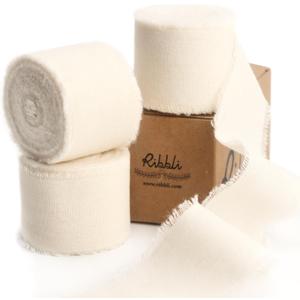 Ribbli 3 Rolls Ivory Ribbon 1.5 Inch x 18Yards Cream White Handmade Cotton Frayed Fringe Ribbons for Gift Wrapping Wedding Invites Bridal Bouquets Baby Shower DIY Crafts Home Decor