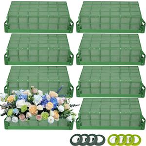 8PCS Floral Foam Cage, Flower Cage Holder, Dry and Wet Rectangle Flower Arrangement, Hangable Green Blocks Floral Foam Cages for Artificial Flesh Flower Wedding Holiday, Home, Garden Party Decorations