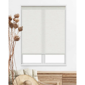 Persilux Free-Stop Cordless Blinds Natural Woven Linen Fabric Light Filtering Roller Shades for Windows UV Protection Privacy, Patio (33.5" W x 72" H, White)