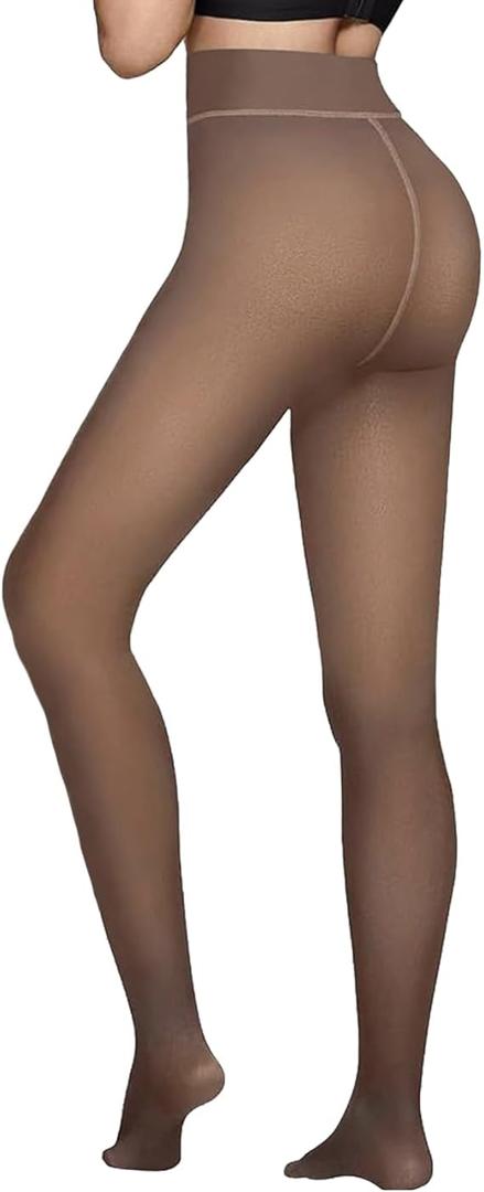 Caprilite Women Fleece Lined Tights-Fake Translucent Leggings High Waist Pantyhose Sheer Thick Warm Tights For Women (Medium)