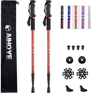 Aihoye Hiking Trekking Poles, 2 Pack Collapsible, Lightweight, Anti Shock, Walking Sticks, Adjustable Hiking Pole for Men and Women (red)