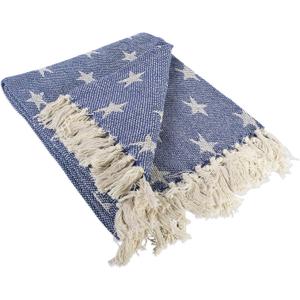 DII 4TH of July Patriotic Throw Blanket with Decorative Tassles, Use for Chair, Couch, Bed, Picnic, Camping, Beach, & Just Staying Cozy at Home (50 x 60), Star Nautical Blue