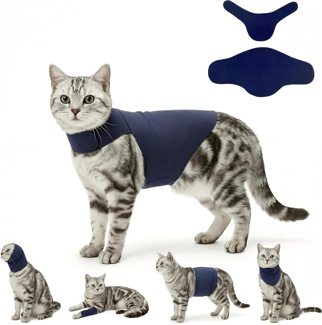 DAJIDALI® Dog & Cat Anxiety Vest & Spay Recovery Suit – Silent Adjustable Calming Wrap for Surgery & Thunderstorms – 2-Piece Cone & Recovery Onesie Alternative (XS, Dark Blue)