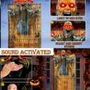 [ Hanging Door Design ] 76'' Halloween Outdoor Decorations Animatronic Zombie Ghost with Light Up Red Eye Shake Effect, Creepy Sound Activated Halloween Posable Haunted House Prop for Front Door Decor