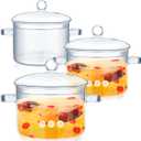 Hsei 3 Pcs Glass Simmer Pot Heat Resistant Clear 1.3 1.5 1.9 L Saucepan with Cover Handle Glass Pots for Cooking Cookware Stovetop and Pan with Lid for Pasta Noodle(Classic)