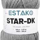 Estako Star-DK Yarn - 75% Acrylic 25% Wool - Soft Lightweight DK #3-100g (3.52oz), 280m (306 yds) - Crochet & Knitting Yarn (30974 - Light Grey) (Pack of One)