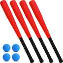Wettarn 4 Pcs Foam Baseball Bat 24 Inches Foam Bat with Safe Soft Baseballs T Ball Set for Outdoor Indoor Sport Game Beginners Practice Playing Training(Red)