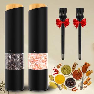 Electric Salt and Pepper Grinder Set - Adjustable Coarseness, Battery-Operated with LED Light, 360 Transparent Design for Kitchen & Outdoor Cooking, Perfect for Home Chefs & Gift Shoppers (Black)