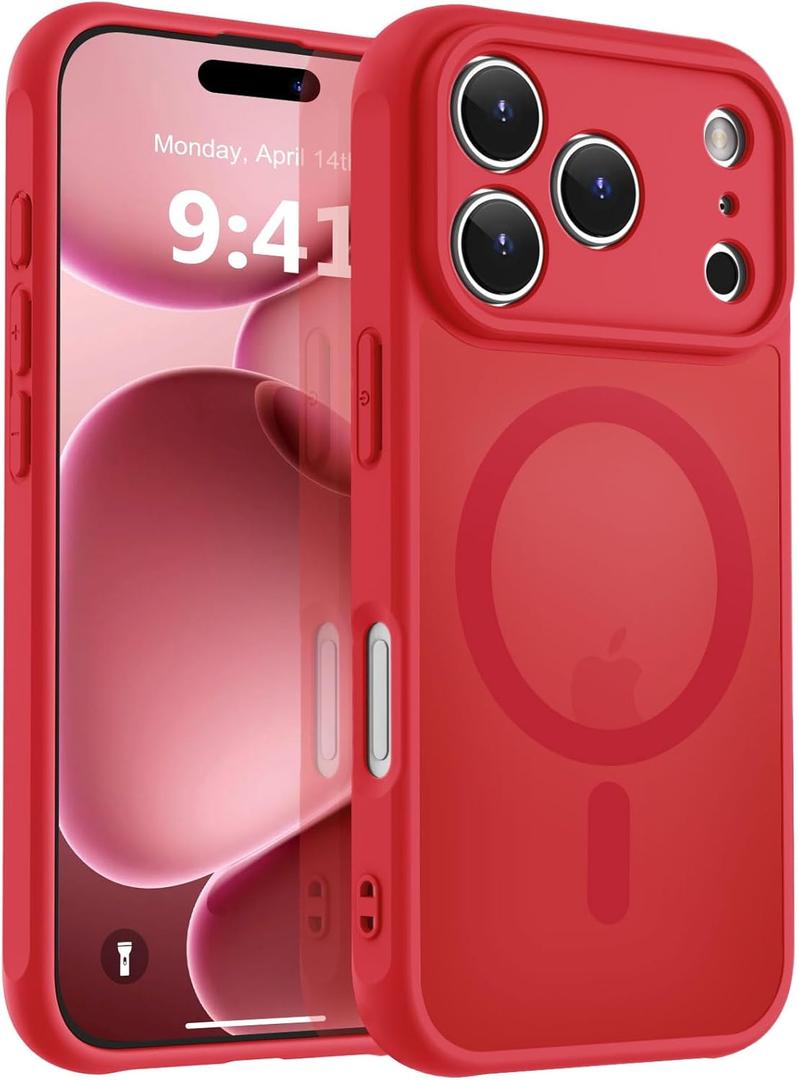MOCCA Magnetic for iPhone 17 Pro Max Case, (Compatible with Magsafe) (16FT Military Grade Protection) Full Camera Protection Anti-Fingerprint Slim Translucent Matte Phone Cover 6.9",Red
