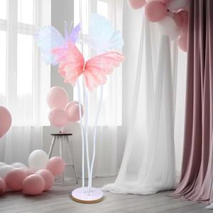 Havawish 5.2ft Giant Butterfly Decoration Huge Artificial Gauze Butterfly with Standing Base for Wedding Church Party Birthday Home Garden Backdrop Decorations(Pink, Purple, White,3 Pcs)