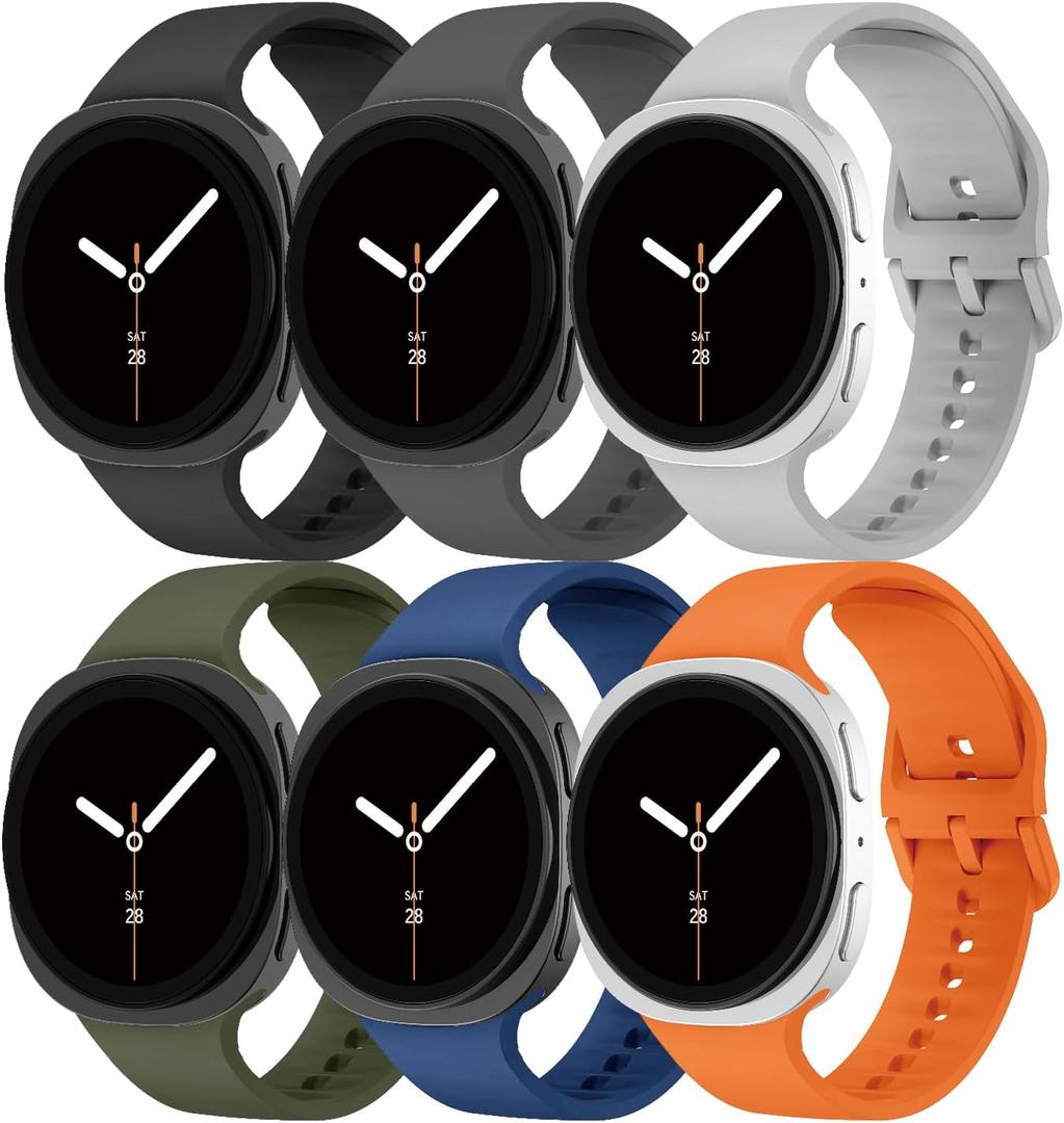 Sport Bands Compatible with Samsung Galaxy Watch 8 Band 40mm 44mm/8 Classic 46mm Women Men,Soft Silicone Replacement Strap Waterproof Wristband for Samsung Galaxy Watch 8 Classic Bands 46 mm,6 Pack