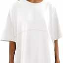 Tankaneo Womens Oversized Crewneck Shirts Short Sleeve Off The Shoulders Tops Curved Hem Tshirt (L)