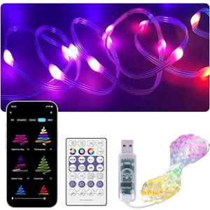 DIY RGB+IC USB Fairy Lights, Color Changing LED String Lights with Bluetooth APP and Remote Control, IP65 Waterproof Good for Outdoor/Indoor Decor (RGB+IC, 50ft/150 LEDs)