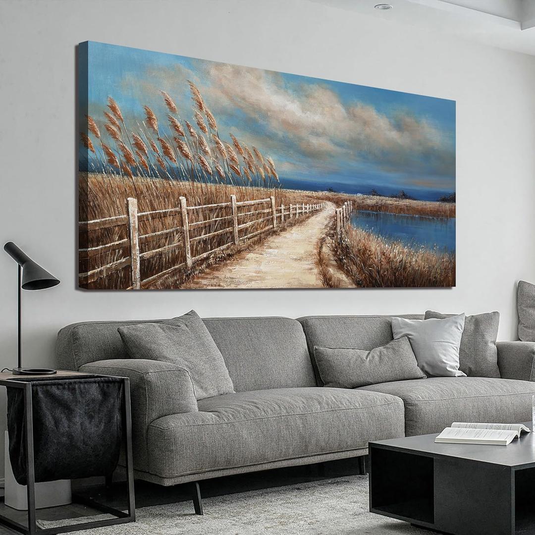 Canvas Wall Art Decor Wall Pictures for Living Room Large Blue Coastal Wall Art Prints Art Work for Wall Decor Vintage Landscape Wall Art Decorations Art Work For Walls Bedroom Home Wall Decor 24"x48" (20L" x 40W")