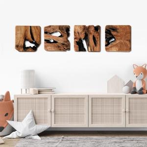 WELLAND 4 Pieces of Handmade Wall Sculptures, Rustic Abstract Wall Dcor for Living Room, Bedroom, Bathroom, Dining Room, Home Office,