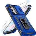 Atump for Samsung Galaxy S24 FE Case with [2Pcs] HD Screen Protector & Slide Camera Cover, Rotated Ring Kickstand [Military Grade Shockproof] Protective Case for Galaxy S24 FE 6.7", Navy Blue