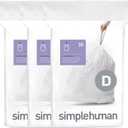 simplehuman Code D 60 Count, Dispenser Pack Custom Fit Liners, Drawstring Trash Bags, 20 Liter / 5.3 Gallon, White