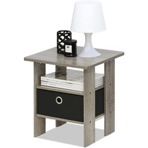 Furinno ANDREY Side Table, End Table, Night Stand with Open Shelves and Storage Bin, Bedside Table, for Living Room, Bedroom, French Oak (1-Pack, Center Bin)