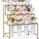 Ruifabo Flower Cart Display Stand, 3 Layers Metal Flower Bar Stand with 360° Swivel Wheels and Brake, Flower Display stand with Iron Buckets, Durable than Plastic Buckets, Flower Holder for Florist or Wedding