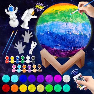 Paint Your Own Moon Lamp Kit, 16 Colors Rechargeable Night Light, Arts and Crafts Kit Art Supplies for Kids Ages 9-12,Valentines Crafts Kit for Teen Girls Boys, DIY Galaxy Lamp for Bedroom Space Decor (Fashion)