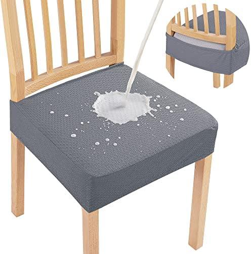 Smiry Waterproof Seat Covers for Dining Room Chairs Set of 5, Stretch Jacquard Removable Washable Chair Seat Slipcovers Protector, No Rear Covers, Grey