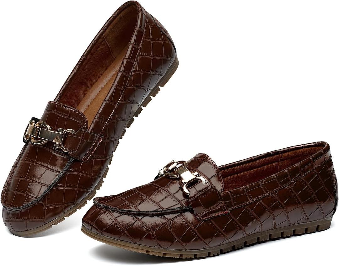 VERDASCO Women's Loafers Comfort Slip-Ons Flat Work Shoes Casual Moccasins Penny Loafers Lady Dress Shoes (7.5 Wide, Chocolate Leather)