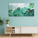 Enartly Tropical Green Leaf Canvas Wall Art Monstera Palm Leaf Painting Jungle Plant Botanical Picture Nature Artwork Print Framed for Living Room Bedroom Bathroom Office Home Decor, Large 40"x20"