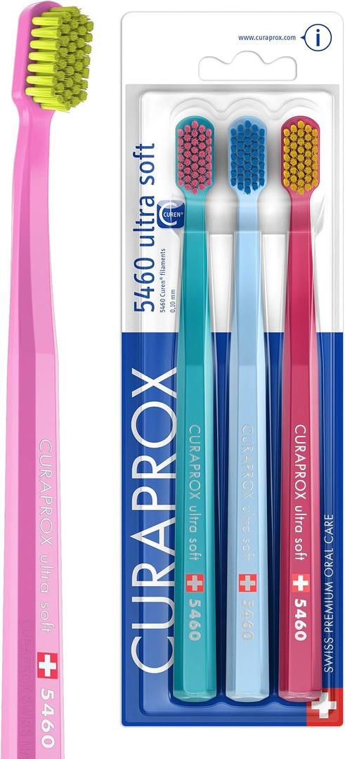 Curaprox CS 5460 Ultra-Soft Toothbrush for Sensitive Teeth & Gums | Gentle Plaque Removal | 1-Pack |Random Colour
