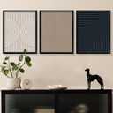 Ronasip Set of 3 Simple Line Print, Minimalist Wall Art, Contemporary Home Decor Modern Wall Art Modern Neutral Abstract Printable Wall Art (Black, 12x16 inch, Framed)