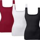 EUYZOU Women's Tummy Control Shapewear Tank Tops Seamless Square Neck Compression Tops Slimming Body Shaper Camisole (Medium, Black/White/Red)