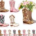 12 Set Western Boots Flower Boxes Centerpiece Boot Shape Gift Boxes Party Decoration Vase Centerpieces for Tables Boots Rodeo Birthday Baby Shower Supplies(Western Pink,Cowgirl Cow)