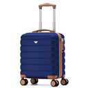 Flight Knight Carry On Suitcase 18x14x8" Hardside Built In TSA Lock & USB Port Lightweight Luggage Silent Double Spinner Wheels Maximum Underseat Carry-On Bag For American & United Approved Airlines Navy/Tan