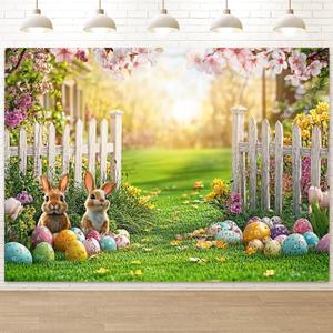 Spring Photography Backdrop, Easter Backdrop Garden Party Decorations Background for Kids Birthday Baby Shower Newborn Photo Shoot Portrait Session Studio Props 7x5ft Reusable and Washable (Multi)