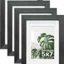 Egofine 5x7 Picture Frames Set of 4, Made of Solid Wood Covered by Plexiglass 3.5x5 and 4x6 with Mat or 5x7 without Mat, for Table Top Display and Wall Mounting Photo Frame Rustic Black