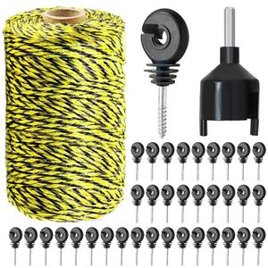 656 Feet Electric Fence Polywire & 50 Pcs Electric Fence Insulator, Portable Electric Fencing Poly Wire Rope Line 6 Steel Strands for Reliable Conductivity & Rust Resistance