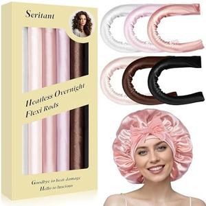 Heatless Curls Overnight Rods - 6 Pcs No-Heat Blowout Hair Curler Set, Hair Rollers for Long Hair with Bonnet for Sleeping
