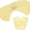 HARFINGTON 50pcs Cupcake Liners Wrappers Water Droplet Hollow Out Artistic Baking Packaging Disposable Bulk Cups for Wedding Birthday Party Decoration Baking Cake Desserts, Light Yellow