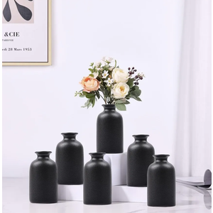 Black Bud Vases Set of 6 - Mini Black Ceramic Vases for Flowers, Modern Bud Vase for Table Decor, Boho Small Vase for Home Decor, Centerpieces in Bulk for Wedding, Home, Table, Party Decor