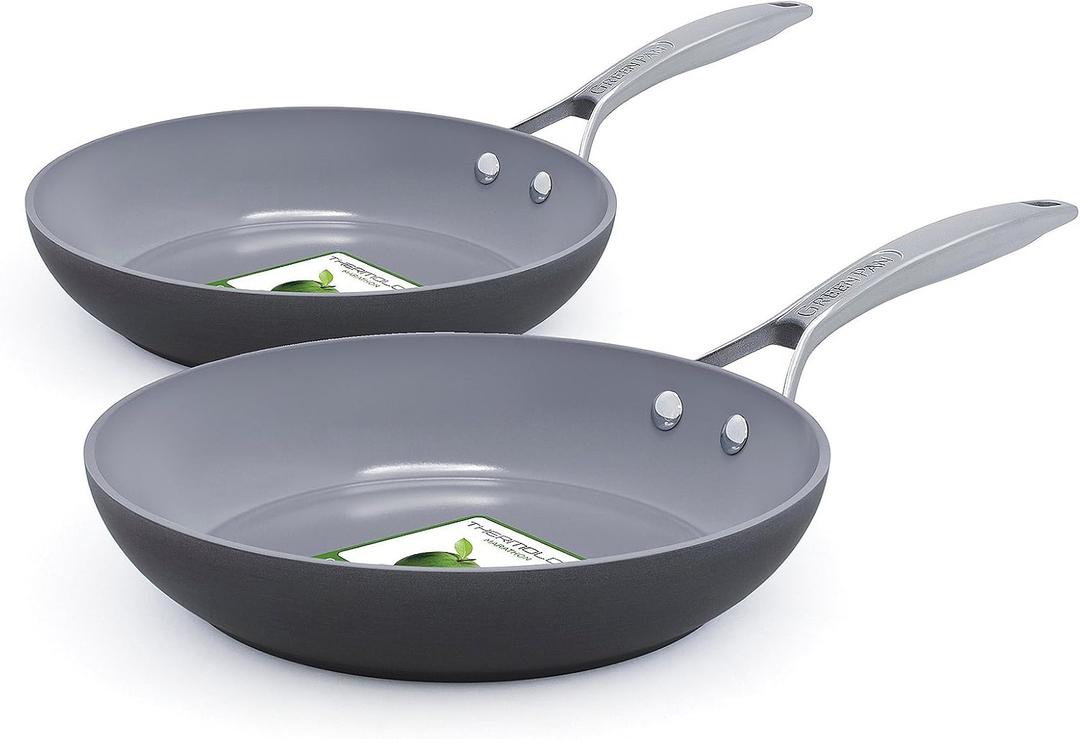 GreenPan Paris Pro Hard Anodized Healthy Ceramic Nonstick, 8" and 10" Frying pan Skillet Set, PFAS-Free, Dishwasher Safe, Grey