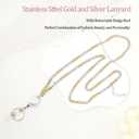 Lanyards for Id Badges Stainless Steel Metal Teacher Lanyard with Id Holder Retractable Cruise Ship Badge Holder for Women (Gold/Silver 14)