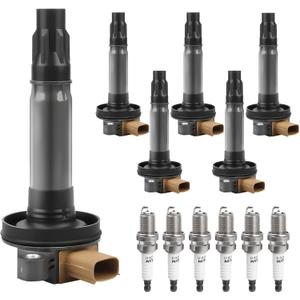 Ignition Coil Pack Spark Plugs Replacement for 3.5 V6 Turbo 2011 2012 2013 2014 2015 2016 2017 Ford F150 Ecoboost Expedition Explorer Flex Taurus Transit, Lincoln MKS MKT Navigator, UF646, Set of 6