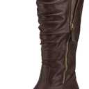 mysoft Women's Knee High Boots Side Zipper Lug Sole 2 Inch Stacked Chunky Heel Boots (7.5, Coffee)