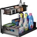 Under Sink Organizer, 2 Tier Pull-Out Cabinet Storage Shelf, Rust-Resistant Metal Organizer for Kitchen Bathroom Laundry Room, No Tools Installation, 1 Pack Black