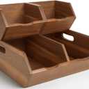 Acacia Wood Pantry Storage Bins, Stackable Storage Baskets Potato and Onion Storage Bins, Pantry Organizer Wooden Baskets Organization and Storage, Set 3 Pieces