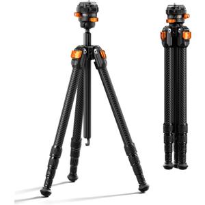 K&F CONCEPT 60" Carbon Fiber Travel Tripod for Camera, 2.0lb Ultra-Lightweight with Flexible Center Axis, Low Profile 360° Pan Tilt Ball Head, Arca QR Plate, Max Load 13.2lb