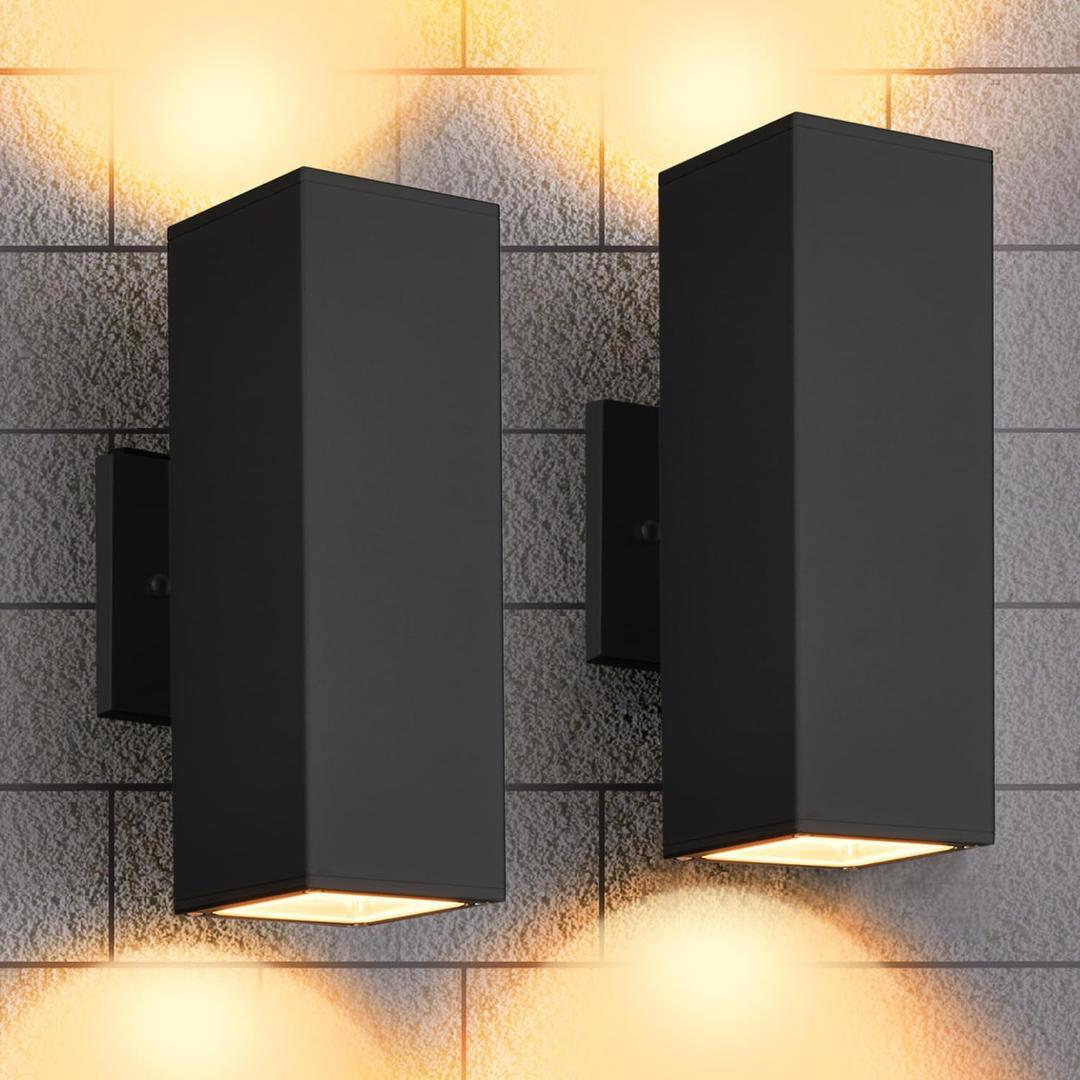 Outdoor Wall Lights, 2 Pack Waterproof Exterior Lighting Fixtures, Anti-Rust Outside Light Fixture Black Aluminum Porch Lights for Garage House