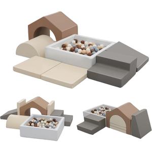 JungleDove 7Pcs Climbing Toys for Toddlers: with a Square Ball Pit for Toddlers - PU Leather Foam Climbing Blocks - Indoor Soft Play Set with Slide and Stair（NO Balls）