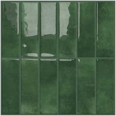 DEWOO 20-Sheet Peel and Stick Subway Backsplash Green Kitchen Bathroom Rectangle Self Adhesive Wall Tile Brick (12"×12")