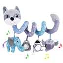 Car Seat Toys, Baby Plush Spiral Hanging Toys for Stroller Crib Bar Bassinet Car Seat Mobile with Musical Owl BB Squeaker Elephant- Gray Fox