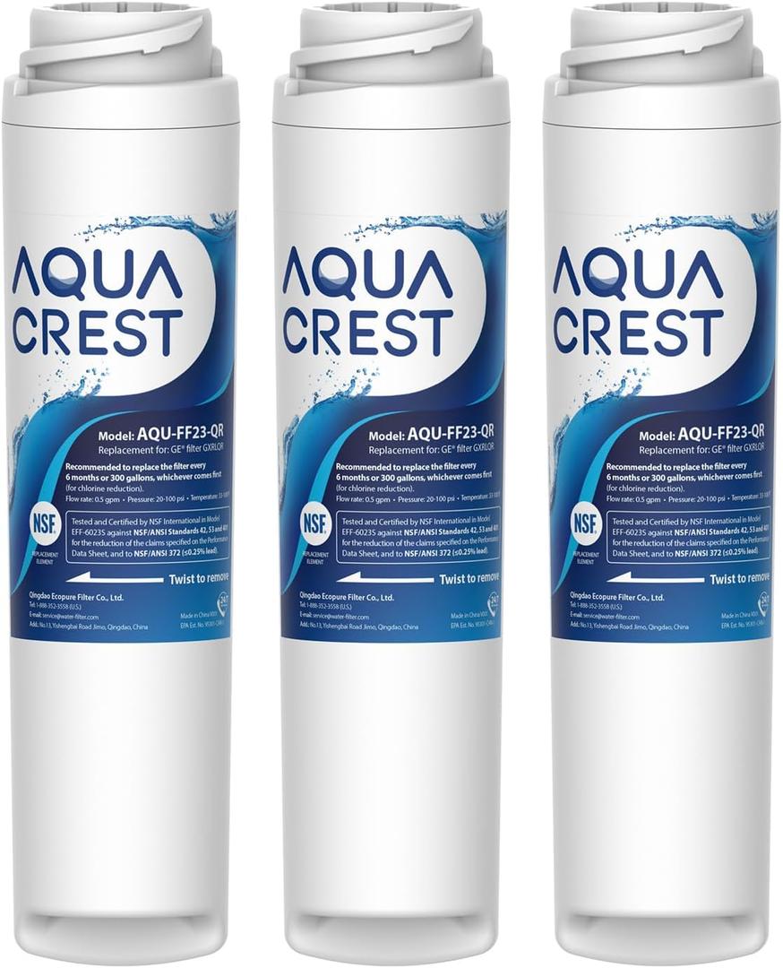 AQUA CREST GXRLQR Under Sink Water Filter, NSF/ANSI 401 Certified, Replacement for GE SmartWater Twist and Lock In-Line GXRLQR Water Filter, Reduces PFAS, PFOA/PFOS, 3 Pack